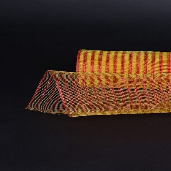 Yellow with Red - Metallic Line Mesh Wrap - ( 21 Inch x 10 Yards )