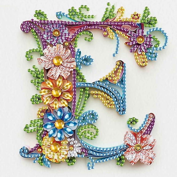 Diamond Painting Kit, Flower-Shaped Letter E with Unique Design, Ideal for Home Decor and Gifts 6.69 x 6.69in