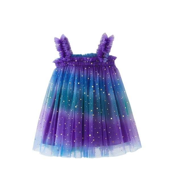 Odeerbi Niñas Verano Gradiente Tul Vestido Sparkly Sequin Slip Correa Vestido Camisola Sin Mangas Vestido de Malla