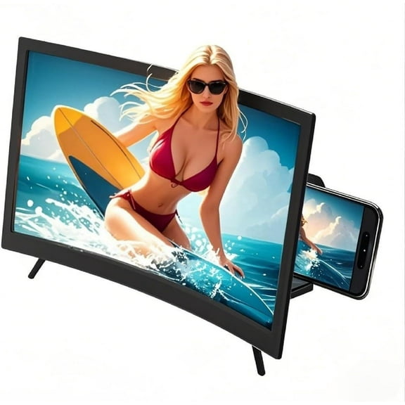 Screen Magnifier for Cell Phone, Curved Magnifying HD 3D Phone Screen Amplifier Phone Stand with Screen Enlarger Compatible with All Smartphones for Movies Videos (12 inch)