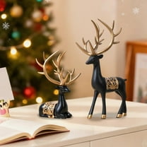Sulaicai 2 Pcs Reindeer Christmas Figurines, Tabletop Reindeer Small Christmas Decor, Resin Standing and Sitting Deer Figures Decorations for Xmas Holiday Office Living Room Decor (Black)