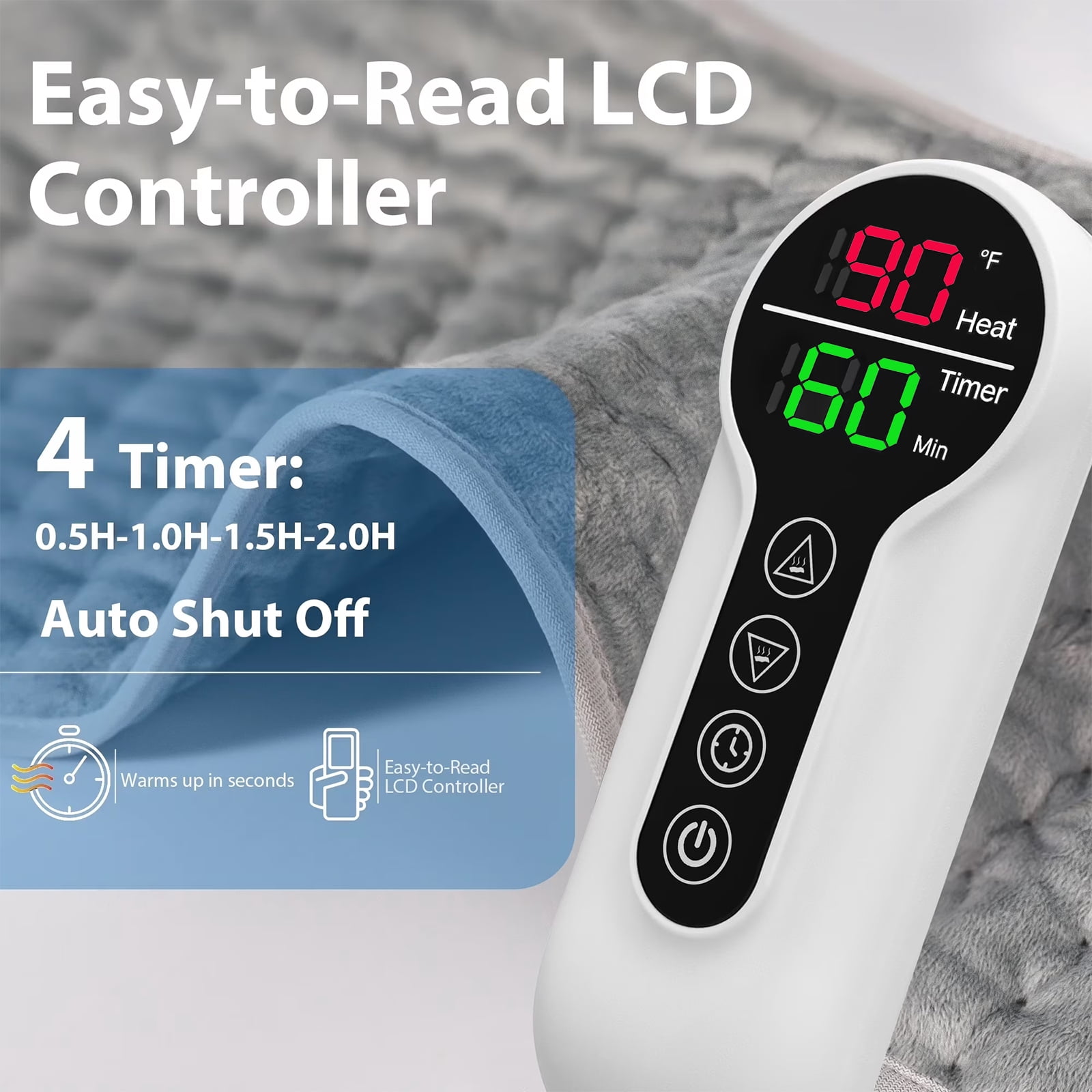 TCVOR Flannel Heating Pad for Deep Heat and Comfort, 12" x 24" Electric Heating Pad, Fast-Heating with 6 Heat Settings, 4 Timer Auto Shut Off, Machine Washable