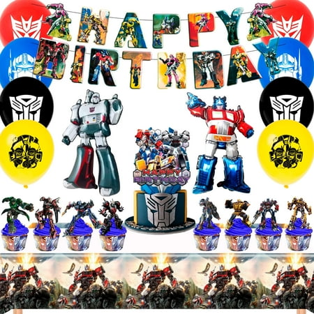 Transformers Birthday Party Supplies, 29Pcs Transformers Party Decorations Set - Transformers Balloon Banner Cake Topper & Transformers Birthday Tablecloth for Transformers Themed Birthday Party