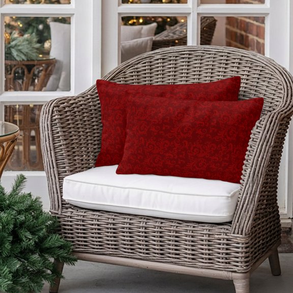 Outdoor Pillow Covers Waterproof Pillow Cases Protector Traditional Swirling Floral Seamless Design Pillowcase Pack of 2 Christmas Red Throw Cushion Case for Couch,Living Room Sofa,20X12IN