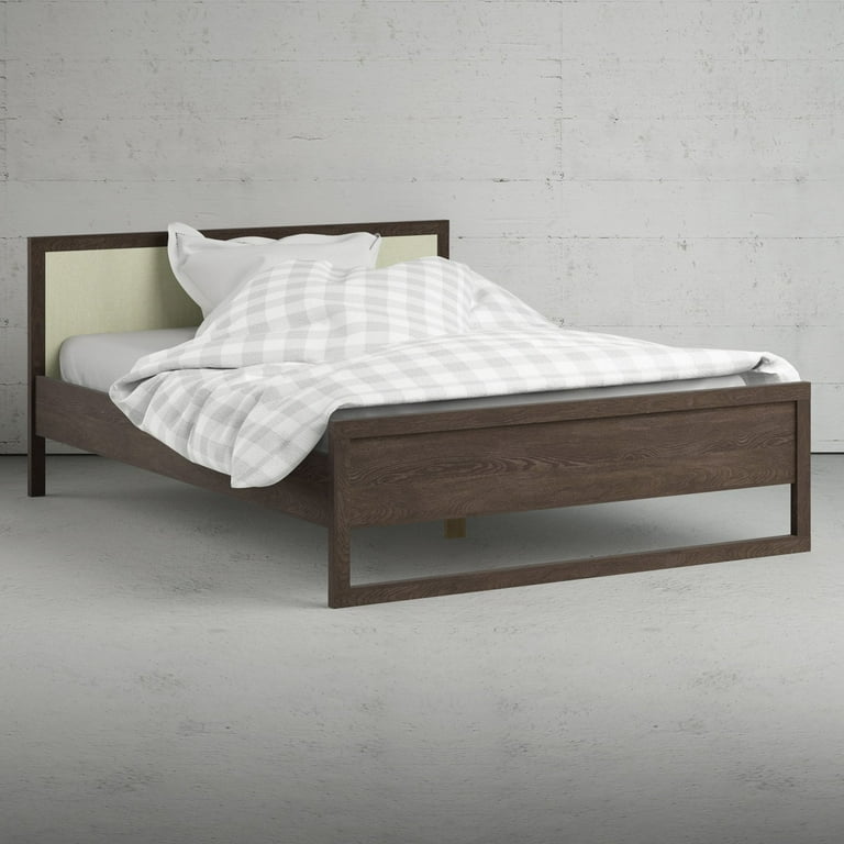 Rainier Queen Bed with Slat Roll Dark Chocolate Textile Beige
