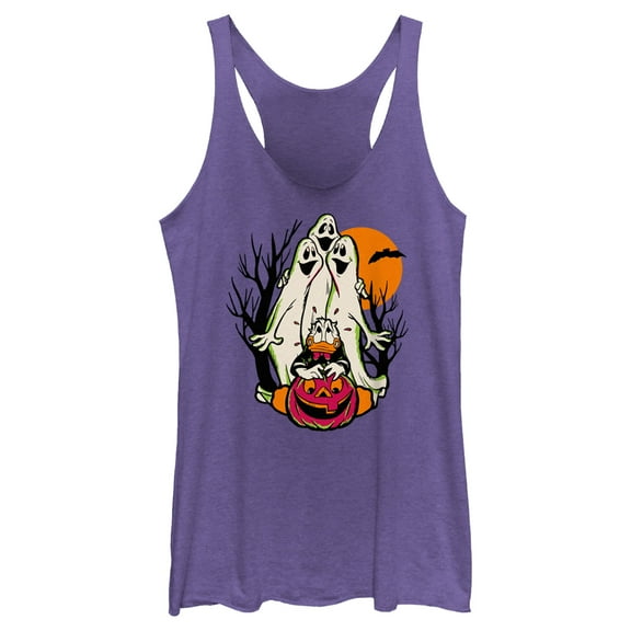 Women's Mickey & Friends Halloween Donald Duck Ghosts Racerback Tank Top Purple Heather Large