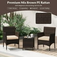 thumbnail image 3 of KOTEK 3 Piece Patio Furniture Set, Outdoor Wicker Patio Chairs with Soft Cushions & Tempered Glass Top Table, PE Rattan Bistro Set for Porch, Garden, Balcony (Beige), 3 of 8