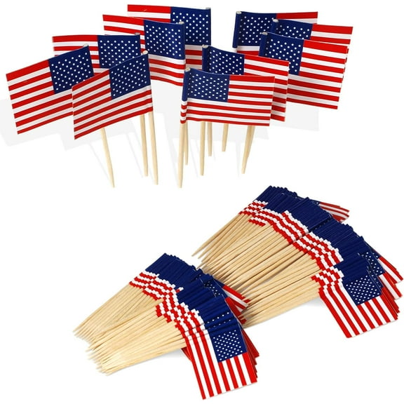 US Flag Toothpick Flag - Vivid Double Sides Print, Smooth Solid Pick - Party Decoration Cocktail Fruit Stick Toothpicks Cupcakes Toppers (100 pcs)