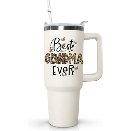 40 oz Grandma Tumbler with handle Lid and Straw Best Grandma Ever Vacuum Insulated Travel Coffee Mug CupTumbler Mothers Day Gifts for Grandmothe