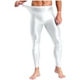thumbnail image 4 of YiZYiF Men's Shiny Oil Leggings High Waist Stretchy Compression Pants Glossy Gym Fitness Underpants White L, 4 of 7
