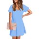 thumbnail image 3 of Vestido Corto de Verano de Moda de Color Sólido Vestido Casual de Cuello en V de Manga Corta, Desgaste Ligero de Poliéster para las Mujeres, Lavado de Manos, 3 of 7