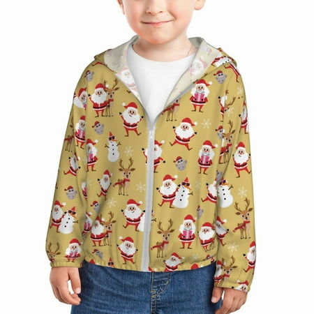 

Goofa Cute Santa and Reindeer Printed Kids Zip-Up Hoodie Girls Boys UPF50+ Sun Protection Jacket Hooded Cooling Shirt-4 Years