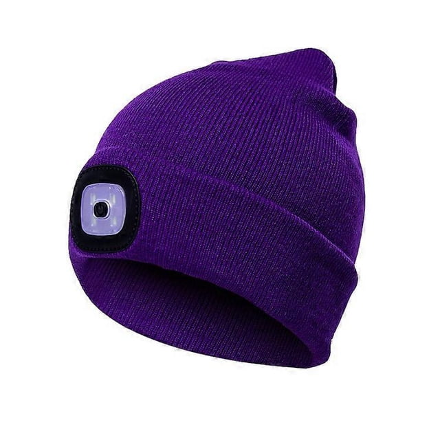 Gorro de punto con luz LED, recargable por USB, 4 luces LED, unisex, cálido, para invierno, con linterna