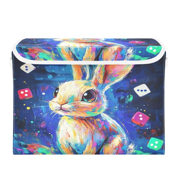 16.5x12.6x11.8in Foldable Flip-Top Storage Bin, Dustproof Magic Tape Closure, Ideal for Home & Toy Organization，A Cute Rabbit
