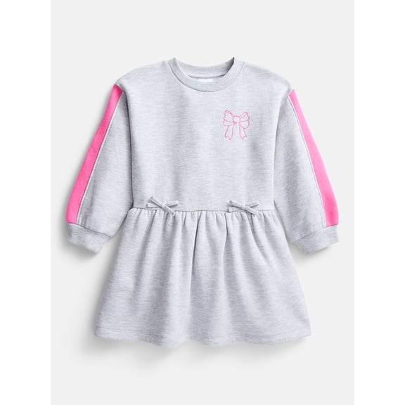 Wonder Nation Toddler Girls Embroidered Graphic Fleece Dress with Long Sleeves, Sizes 12M-5T