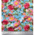 thumbnail image 1 of Soimoi Moss Georgette Fabric Leaves,Clematis & Rose Floral Print Fabric by the Yard 42 Inch Wide, 1 of 1
