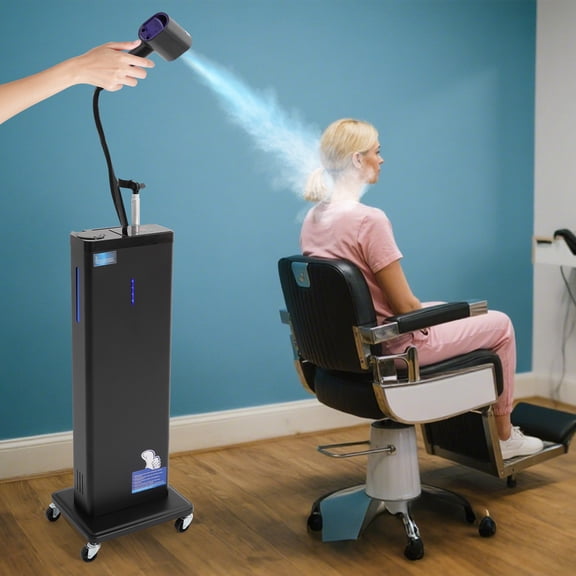 DENEST Black Nano Hair Steamer 800ml Tank 9-Level Mist Adjustable Stand for Salon Use