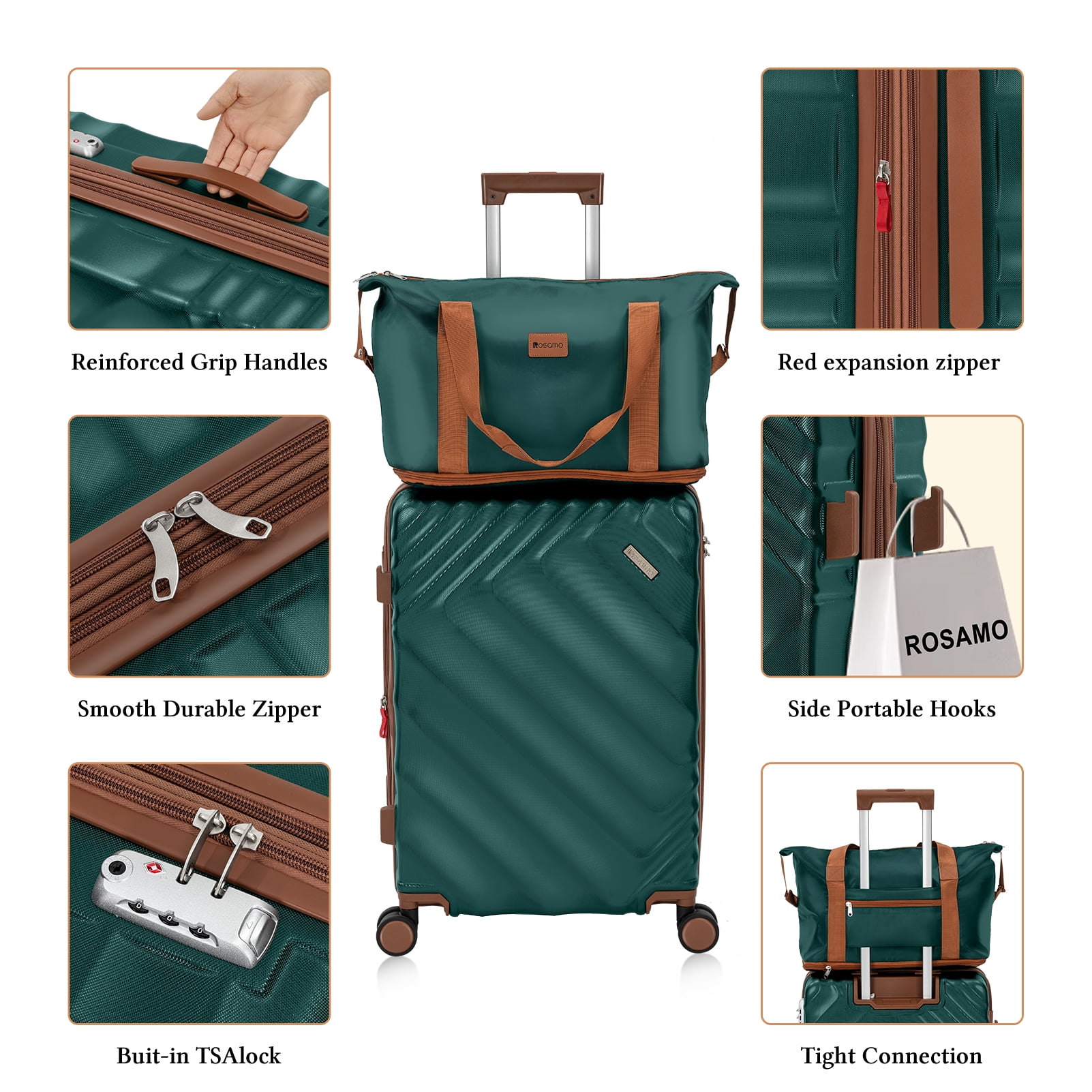 Rosamo 6 Piece Hardshell Luggage Set, Lightweight Expandable Suitcases with Spinner Wheels, TSA Lock, Durable ABSLuggage Sets for Travel；Dark Green