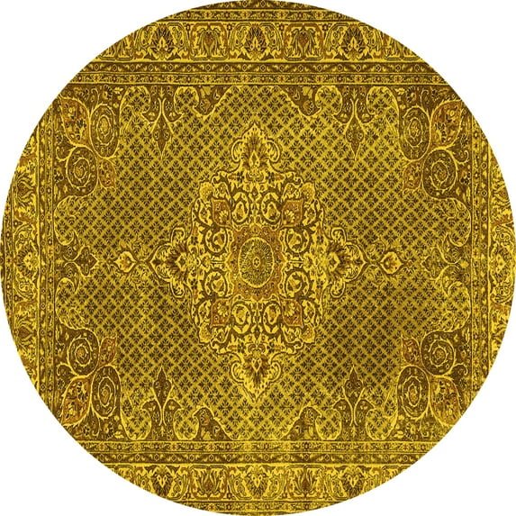 Ahgly Company Machine Washable Indoor Round Persian Yellow Traditional Area Rugs, 7' Round