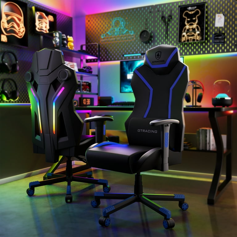 GTRACING LUFT 600 Gaming Chair with Bluetooth Speakers and LED Lighting Blue Walmart