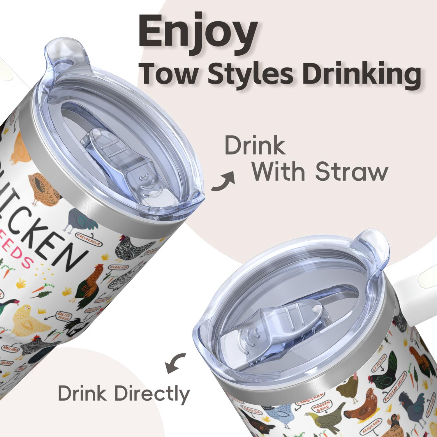 20oz Poultry Chicken Tumbler with Handle Insulated Travel Mug Classic Birthday Christmas Gift for Chicken Enthusiasts Women Men Cup Holder Friendly Wide Mouth for Ice Hot Coffee Cold Water All Day