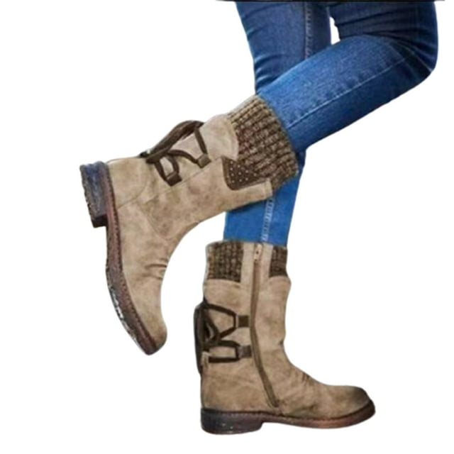 Bottes de Neige d'Hiver Chaudes pour Femmes avec Lacets et Talon Épais Design Vintage