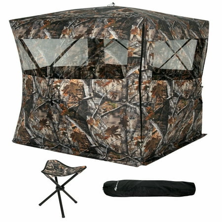 Goplus Portable 3 Person Pop Up Ground Hunting Blind Stool Set Camo Mesh (Best Gift For Blind Person)