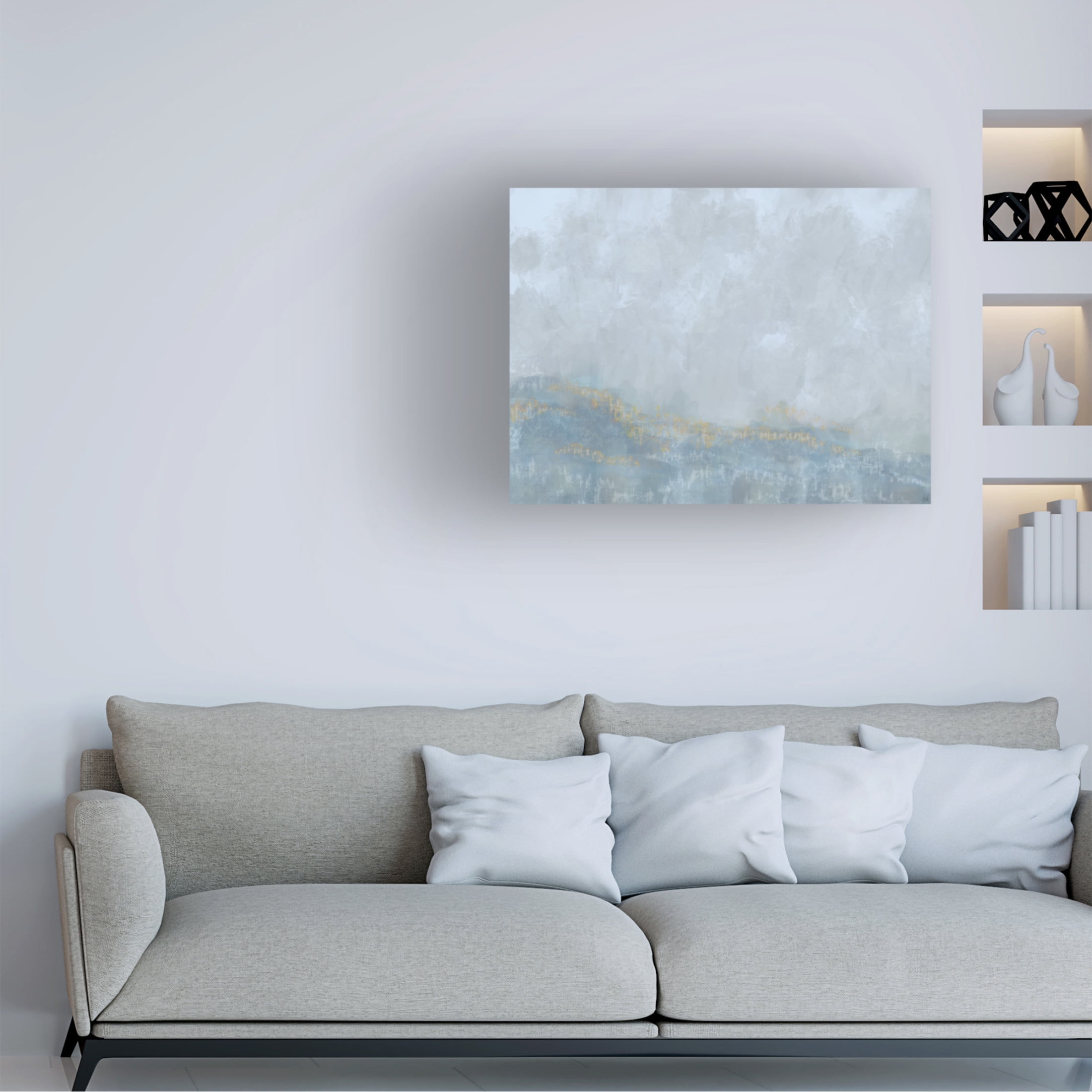 Canvas Wall Art - Line and Brush 'Big Brush Blue Hillside' Wall Art for Living Room, Bedroom, or Office Décor by Trademark Fine Art - 32 x 24 Inches
