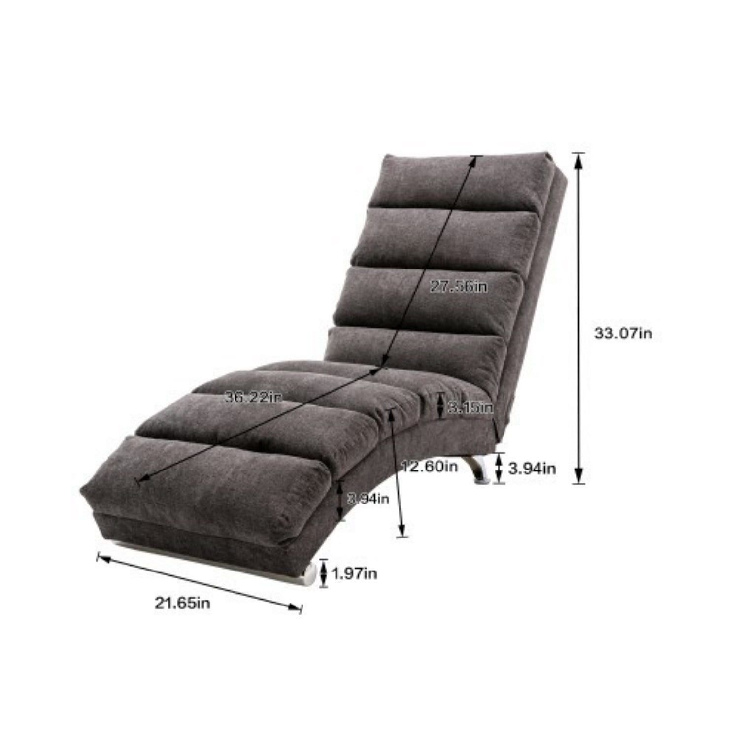 Upholstered Chaise Lounge Chair with Vibration, Modern Fabric Leisure Recliner with Ergonomic Fixed Back, Side Pocket & Lumbar Pillow, 300 lbs Capacity, Dark Gray