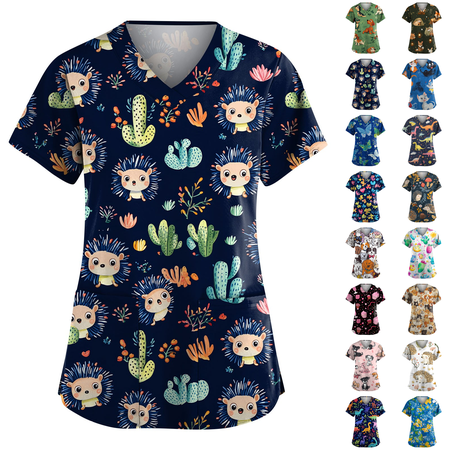 Womens Scrubs V-Neck Patchwork Printed Scru… product image