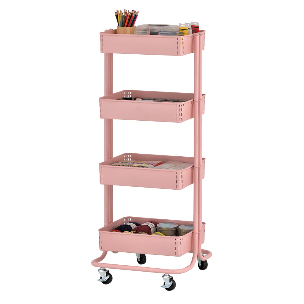 4 Tiers Rolling Cart Shelf Utility Storage Organizer Kitchen Mobile Trolley Rack 