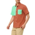 thumbnail image 4 of INSPIRE CHIC Men's Shirts Short Sleeve Summer Cotton Patchwork Button Down Shirts XL Orange Green, 4 of 6