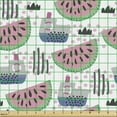 thumbnail image 2 of Summer Upholstery Fabric by the Yard, Pastel Watermelon Slices Along Ships Tropical Doodle Style Theme, Decorative Fabric for DIY and Home Accents, Ceil Blue Pink by Ambesonne, 2 of 5