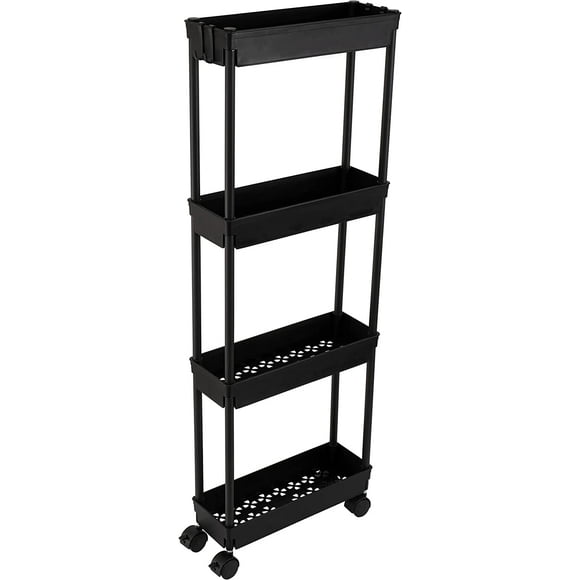 4 Tier Slim Storage Cart,Rolling Storage Cart,Narrow Shelf,Bathroom Rack,Mobile Shelving Unit Organizer for Kitchen, Bathroom, Laundry Room, Black
