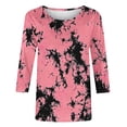 thumbnail image 4 of Qulqfy Boho Tops for Women Cotton 3/4 Sleeve Plus Size Fall Tie Dye Raglan Casual Pink Scoop Neck Dressy Shirts M, 4 of 5