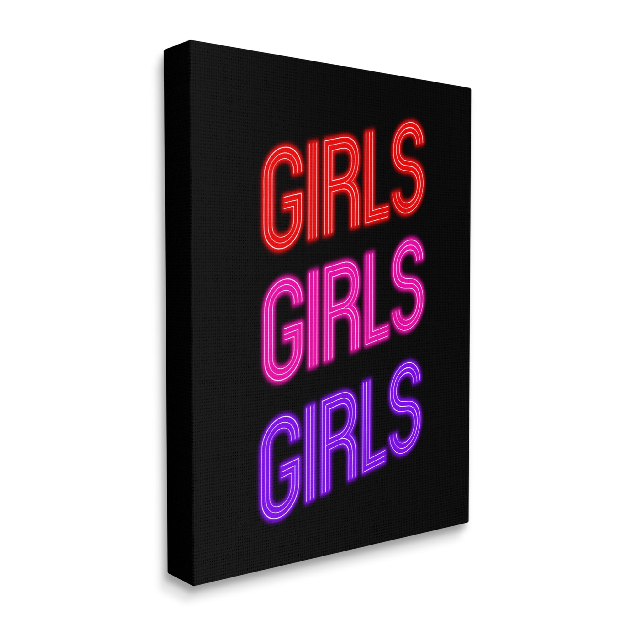 Stupell Industries Vivid Neon Girls Sign Inspirational Painting Gallery Wrapped Canvas Art Print Wall Art, 30 x 40