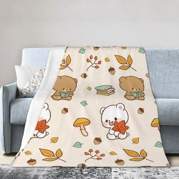 DouZhe Ultra-Soft Micro Fleece Lightweight Flannel Bed Blanket, Cartoon Bear Animal Print Cozy Warm Throw Blankets, 80"x60"