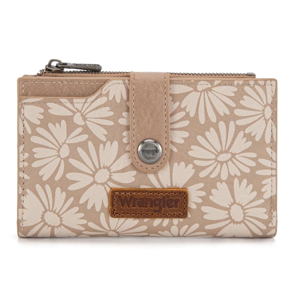 Wrangler Wallet for Women Bifold Card Holder with Zipper and ID Window, Tan