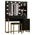 thumbnail image 4 of DWVO Vanity Table Set with 3 Color Lighted Mirror & Stool,Dressing Table with Sliding cabinet & Charging Station , Makeup Table with Storage Shelves & Drawers, Modern Vanity Desk for Bedroom, Black, 4 of 9