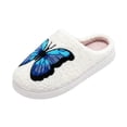 thumbnail image 2 of Domuza Women’s Sweet Bow Embroidery Fuzzy Slippers, Closed Toe Plush Warm Indoor House Shoes Non-Slip Winter Slides Blue 10.5（EU-44）, 2 of 4
