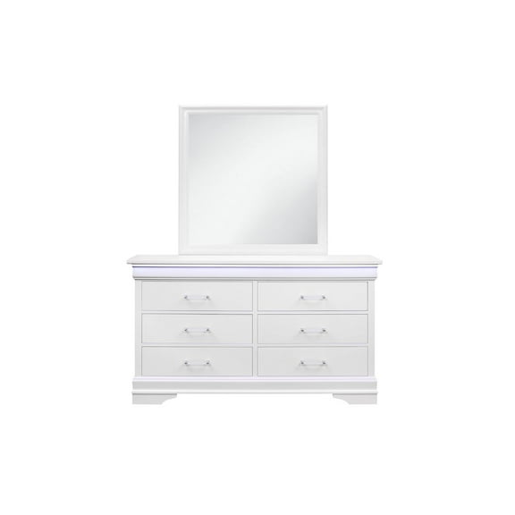 Global Furniture USA Traditional Glam Charlie White Dresser With Led, White