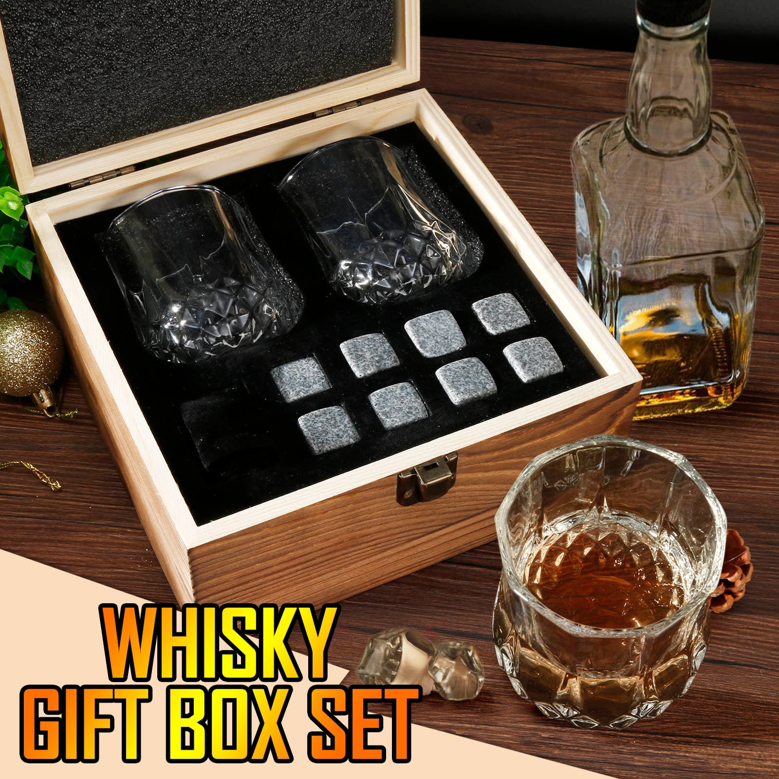 Whiskey Stone Gift Set Stone Men's Gift Set in Wooden Gift Box