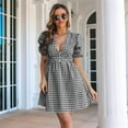 thumbnail image 4 of Women Retro Plaid Print Midi Dress Button Up V Neck Short Sleeve Ruffle Casual Dresses Black XL, 4 of 5