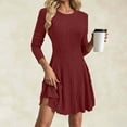 thumbnail image 5 of Karymi Dresses for Women Brushed Ribbed Knit Dress, Crew Neck Long Sleeve Slim Fit High Waist Flowy A Line Short Dress for Fall Winter Daily, 5 of 9