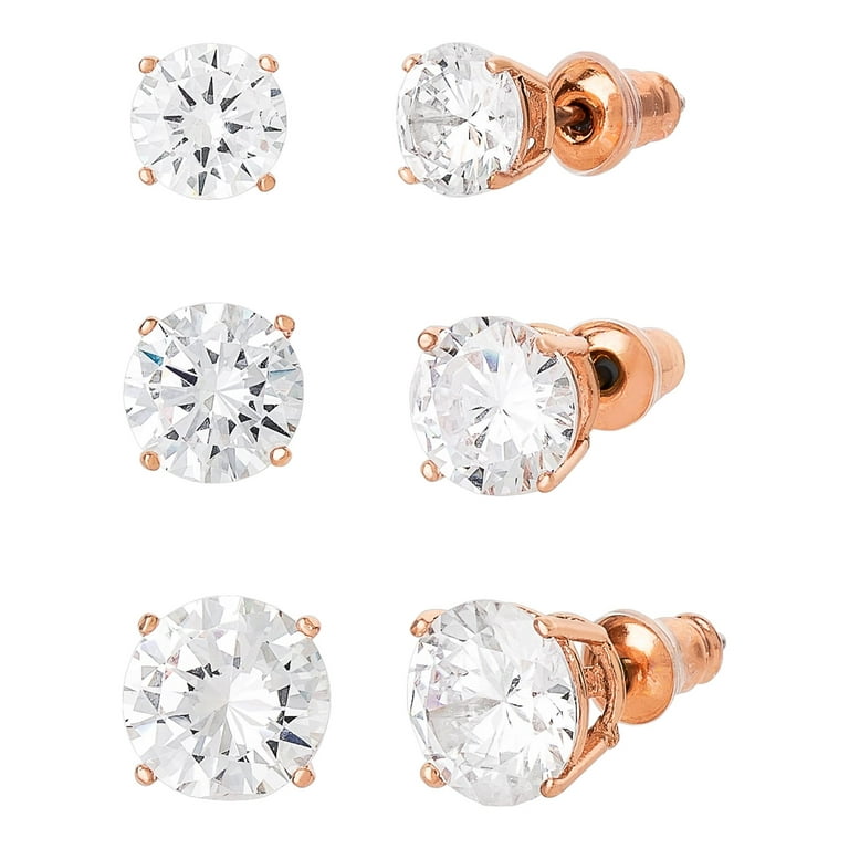 Believe by Brilliance Women s 14KT Gold Flash Plated Cubic Zirconia Round Earrings 3 Pair Set Walmart