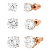 Believe by Brilliance Womens 14KT Gold Flash Plated Cubic Zirconia Round Earrings, 3 Pair Set