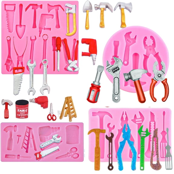 Winerming Tools molds Silicone for chocolate, Fondant Molds, Mini Pliers Construction Tools Cake Decorating Silicone Molds (4Pcs)