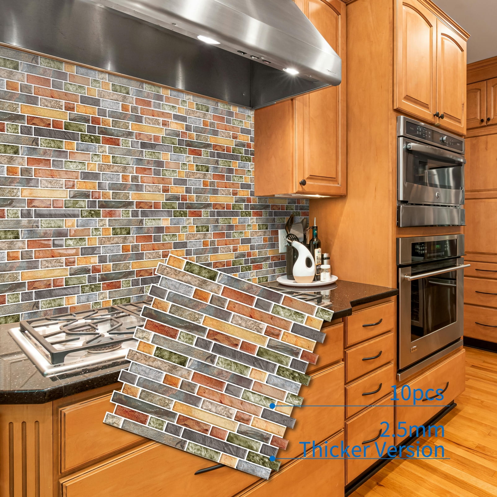 DEWOO Thick Kitchen Peel and Stick Tile Backsplash, Stick on Wall Tiles, 12"x12" Self Adhesive Sticky 3D Wall Marble Tiles Bathroom (10-Sheet，Multicolor)