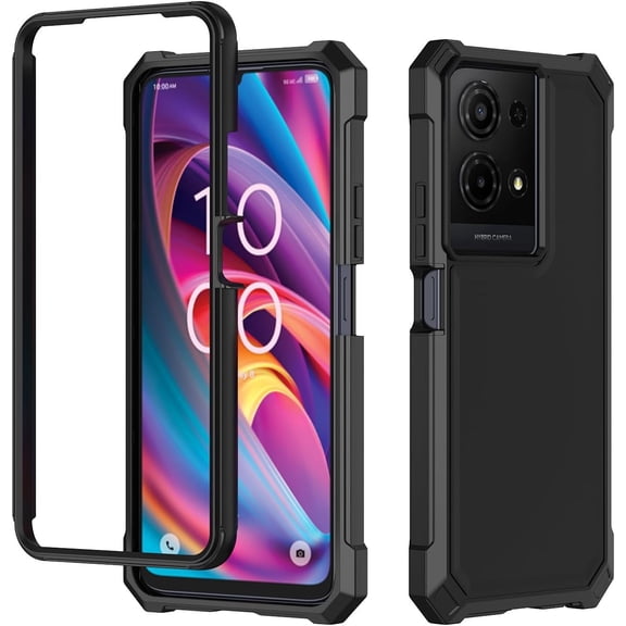 For TCL K33 5G T513V Tough Hybrid Cell Phone Cover Case   Tempered Glass - TF Black