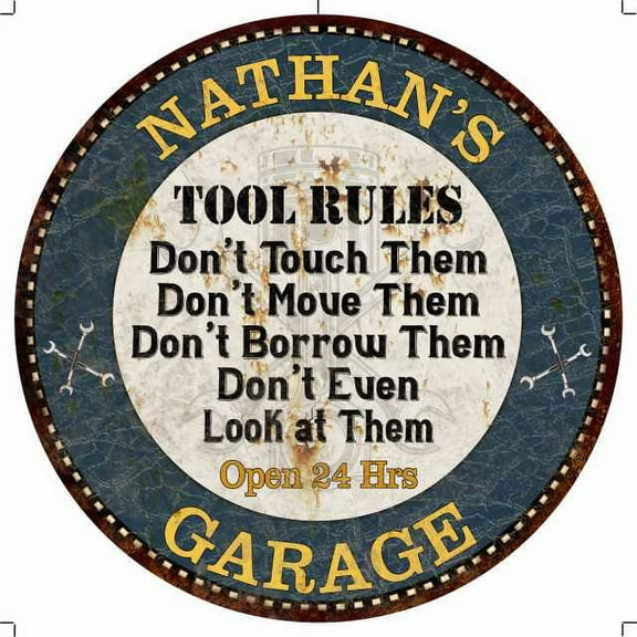 NATHAN'S Garage Rules 14" Round Metal Sign Garage Wall Décor 100140015331
